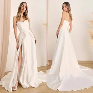 Sz 4 NWOT Lulus Lifetime of Love White Satin Strapless A-Line Gown‎